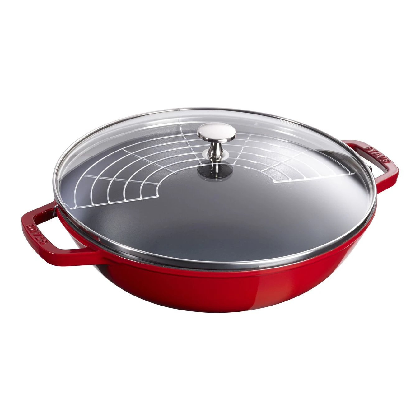 Staub Wok Met Glazen Deksel 30 Cm, Kersenrood